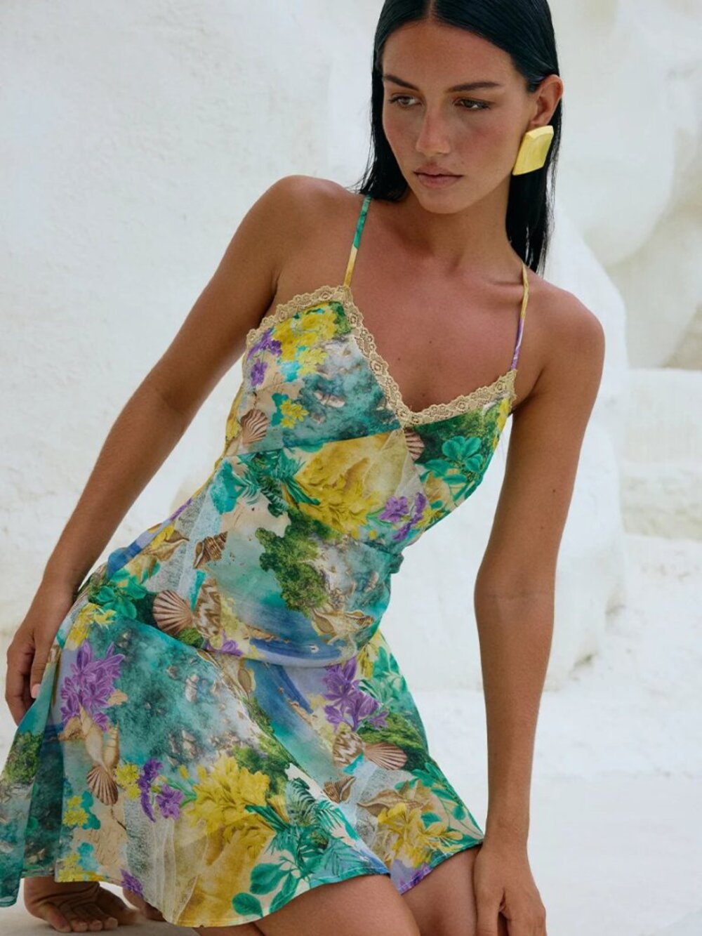Runaway the Label Surrey Mini Dress Seashell Floral Lace Size M